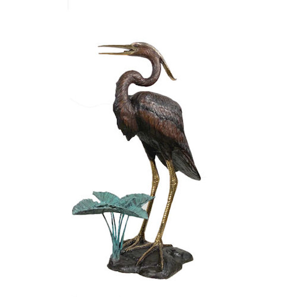 Bronze Heron Water Feature Fountain Statue Garden Wildlife Bird Figurine